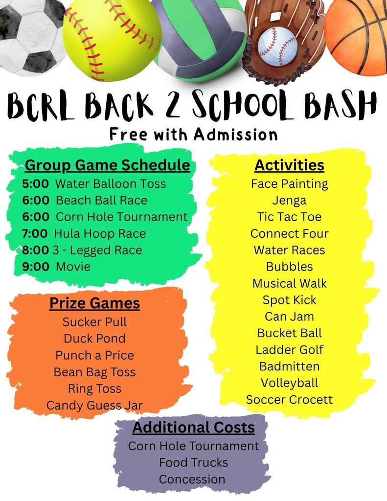 BCRL Cack to School Bash Events Information Flyer