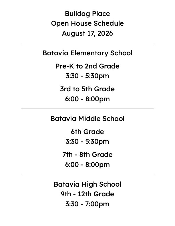 Bulldog Place Open House Schedule 8/17/2026