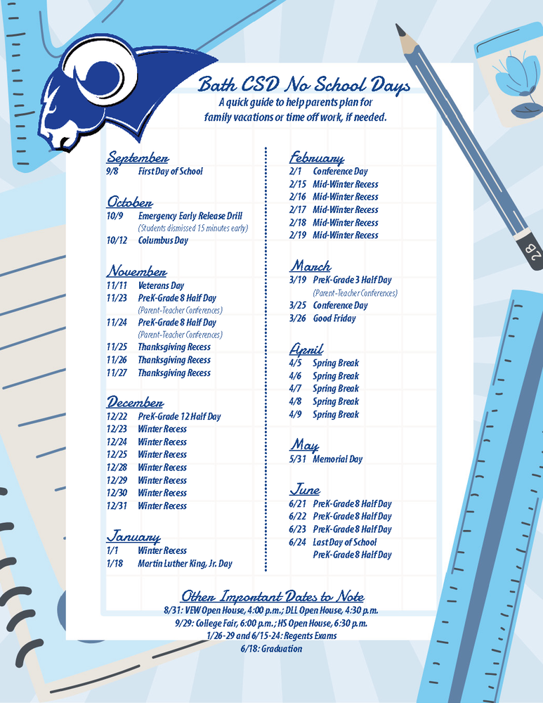 Bath CSD No School Days