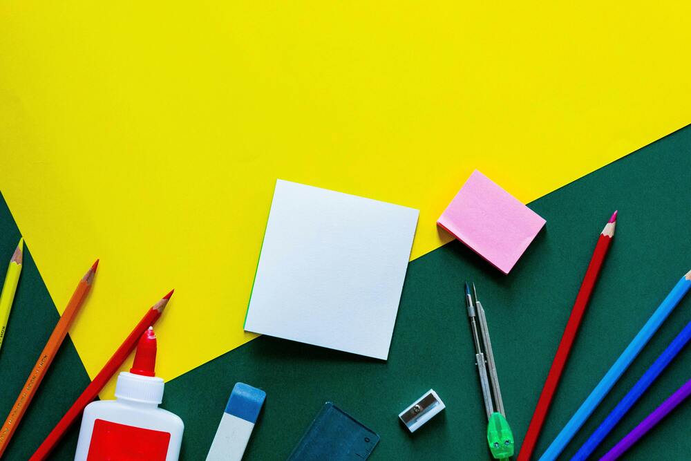 school supplies on a table
