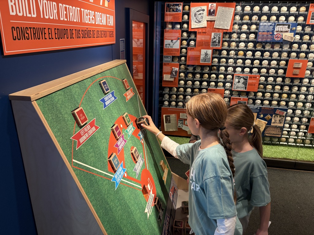 Girls at a Detroit Tigers exhibit