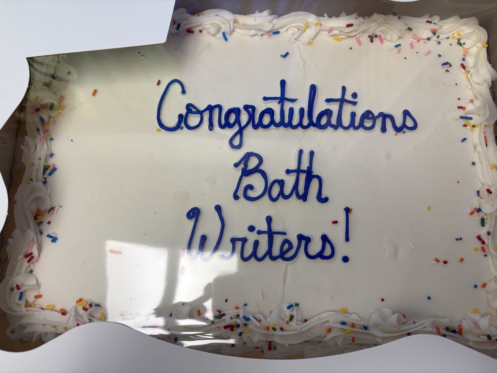 Cake that says Congratulations Bath Writers