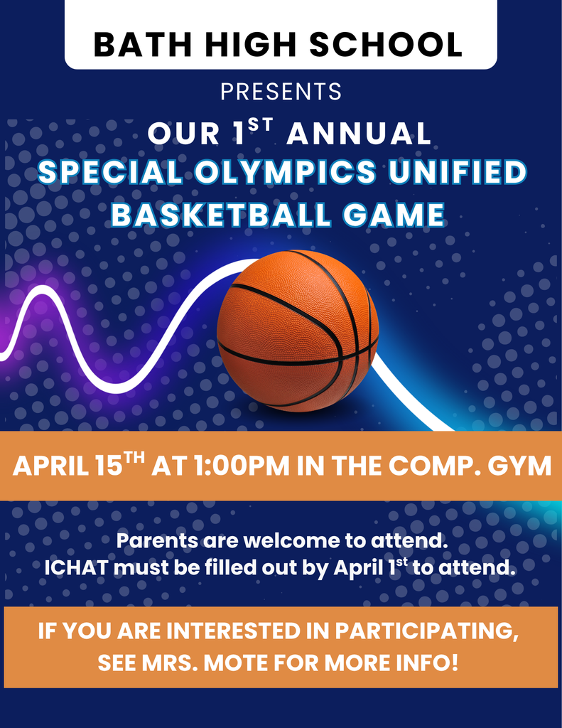 Get ready, BHS! 🏀🔥  Our first annual Special Olympics Unified Basketball Game is right around the corner, and the energy is building! Our youth leadership team and athletes have been working hard to create an event that celebrates inclusion, teamwork, and community.  Join us April 15th at 1 PM in the BHS Competition Gym and be part of something special!  ⚠️ IMPORTANT REMINDER: To attend, please ensure your ICHAT is filled out by April 1st.  If you are filling out the form for the first time, please list the "Unified Basketball Game" as your reason for the request.  If you have already submitted an ICHAT for the 2025–2026 school year, you are all set to attend!  Want to play or help out? See Mrs. Mote for more details.