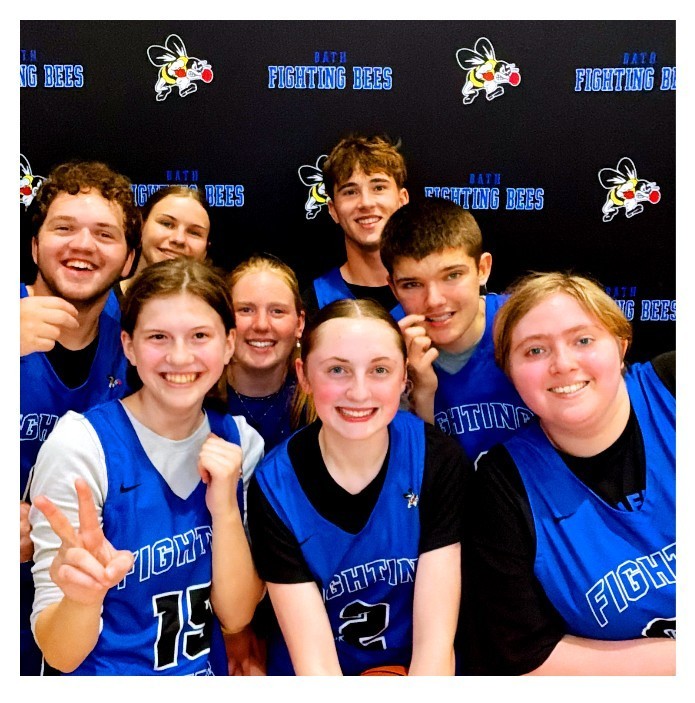 BHS unified basketball players in photo booth