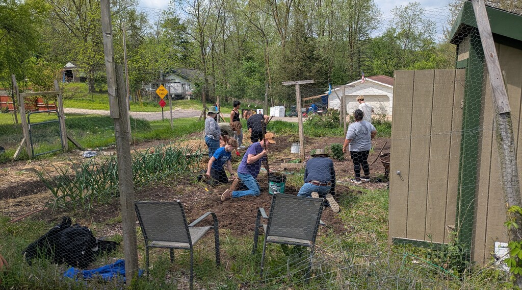 Students working in community garden