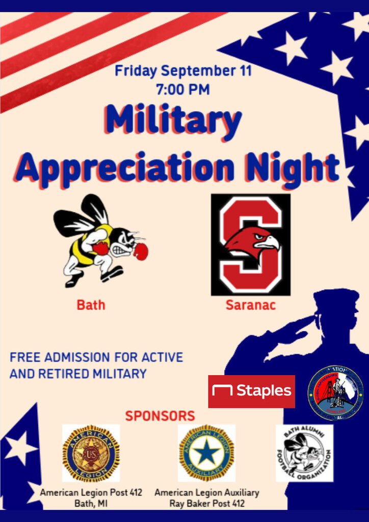 Military Appreciation Night Friday September 11 at Bath Football Game