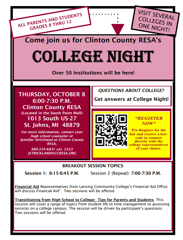 CCRESA college night scan qr code to register