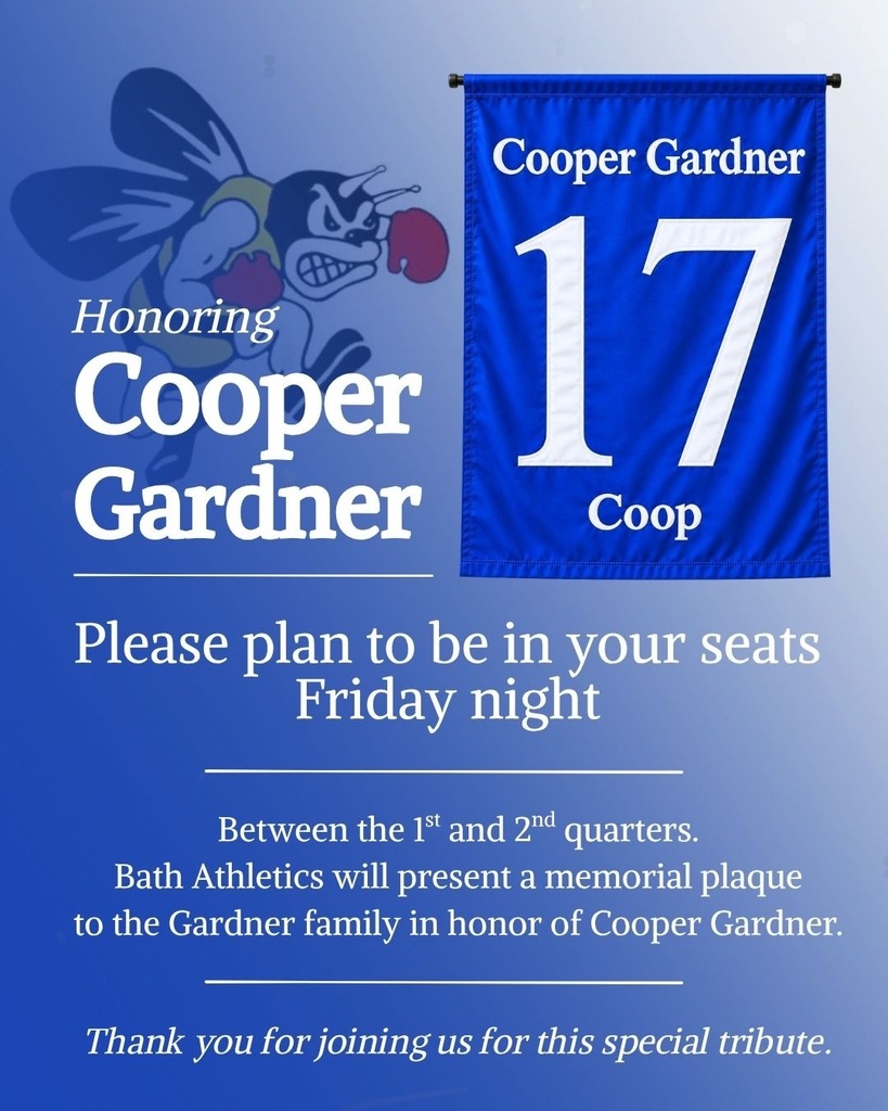 At the Football game on Friday October 9th Cooper Gardner will be honored with a memorial plaque between the 1st and 2nd quarters