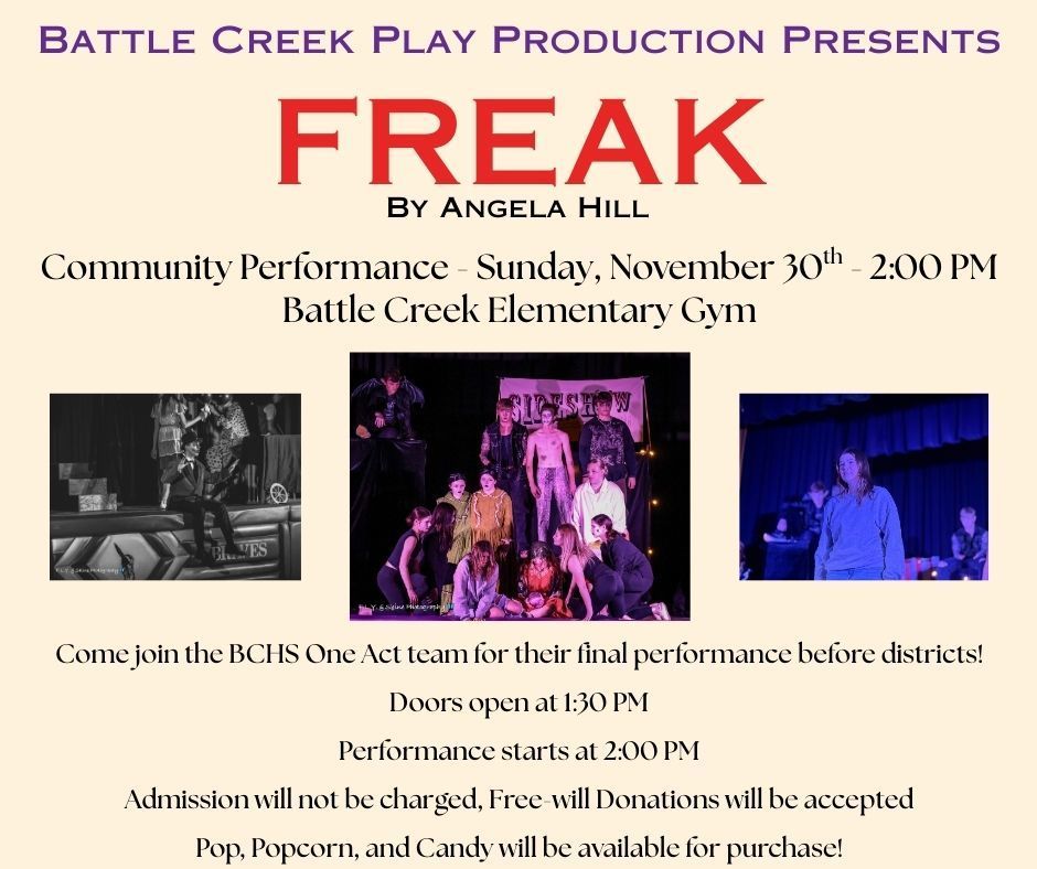 Flyer with Date/Time/Location of BCHS One Act Community Performance