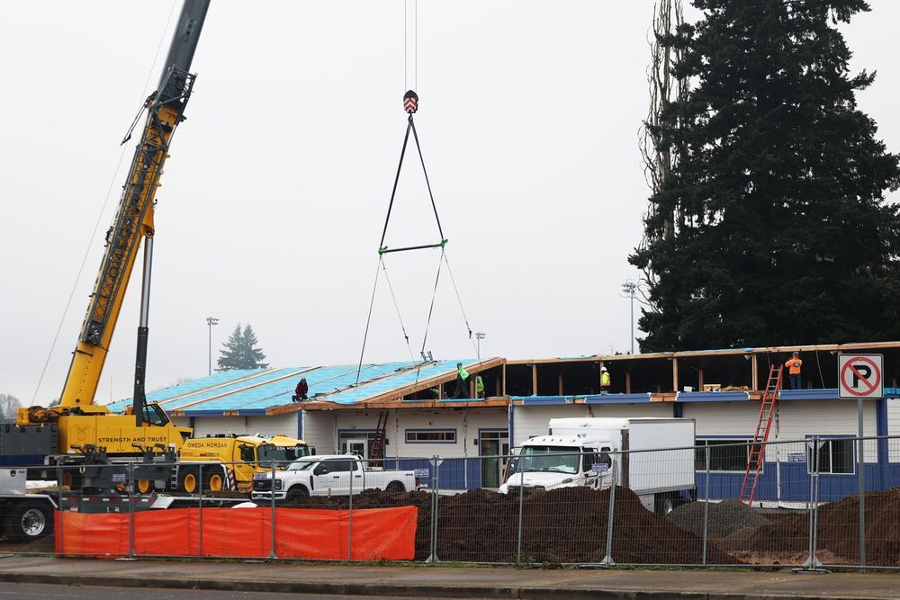Roof work on the new Battle Ground Virtual Academy