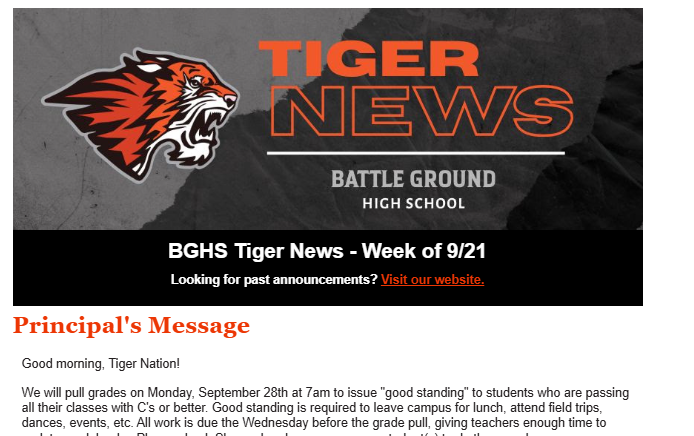 BGHS Tiger News 9.21