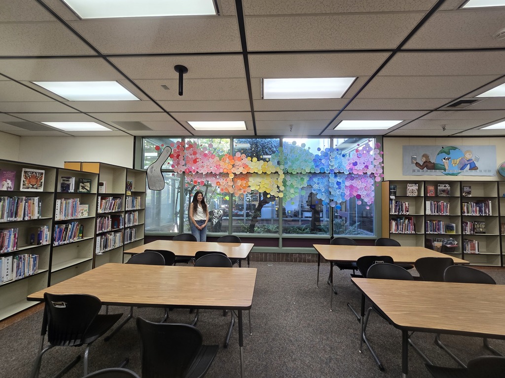 An art teacher show Pleasant Valley Middle School's new installation.