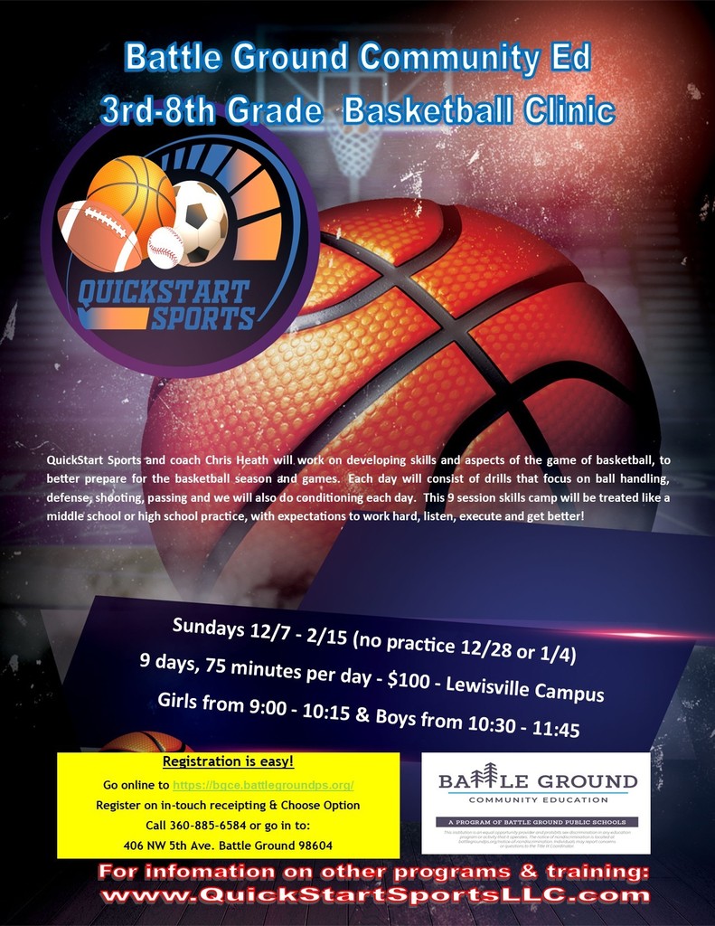 QuickStart Basketball Skills Clinic for 3rd - 8th graders