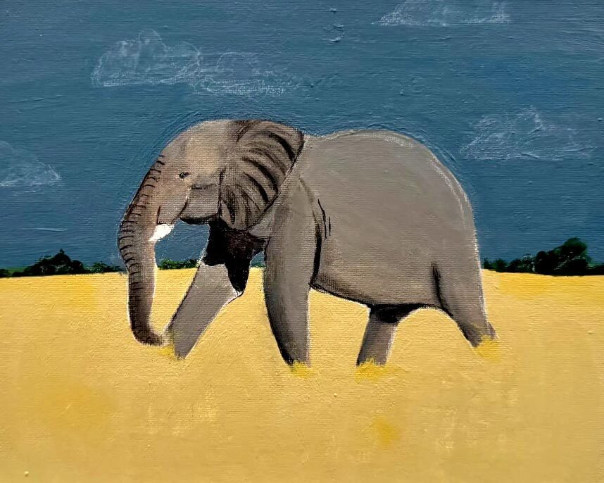 Student artwork of an elephant cross the plains