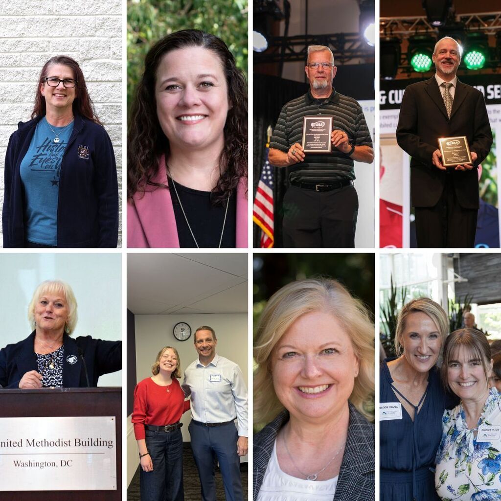 A collage of staff members who have recently received awards or been recognized for accomplishments