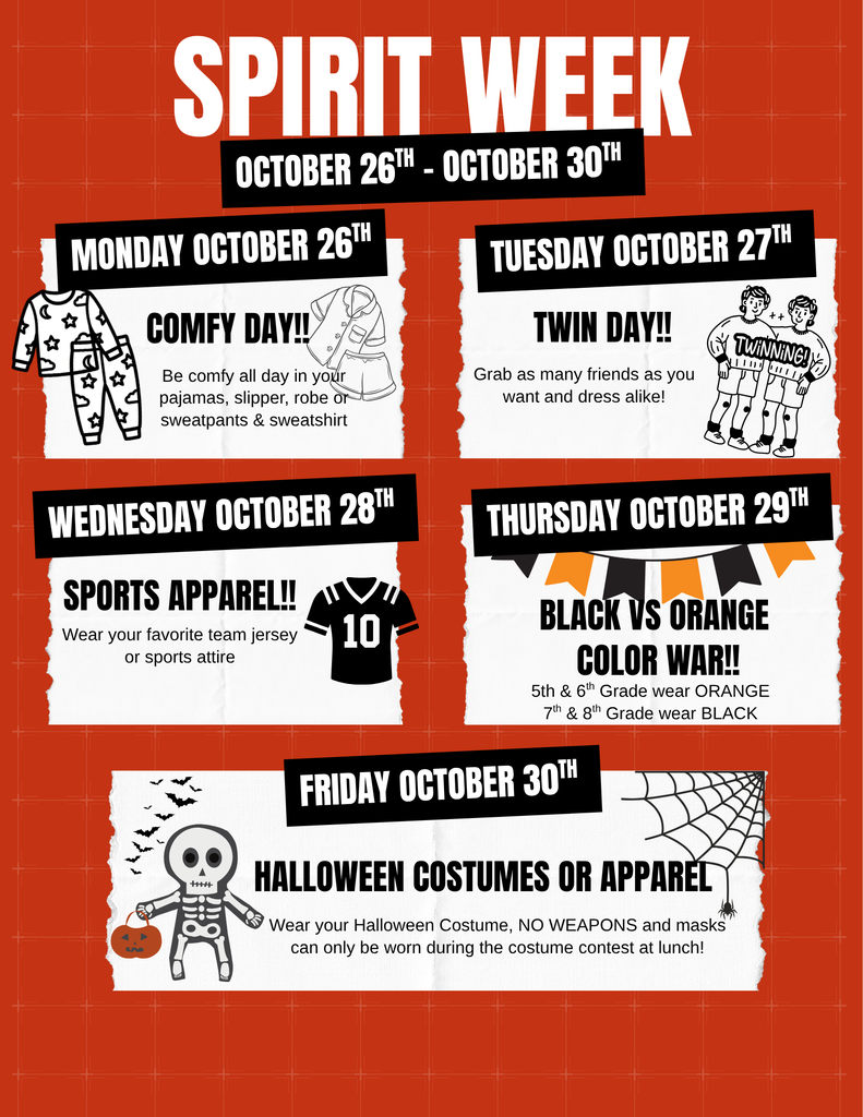 spirit week october 26 through 30