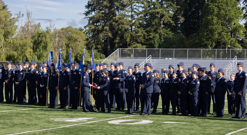 The cadets from Prairie and Battle Ground fold a flag