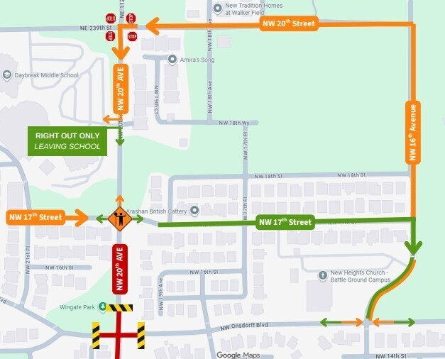 Map showing the closure around the Daybreak campus