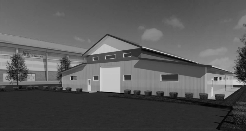 A rendering of the new construction trades building