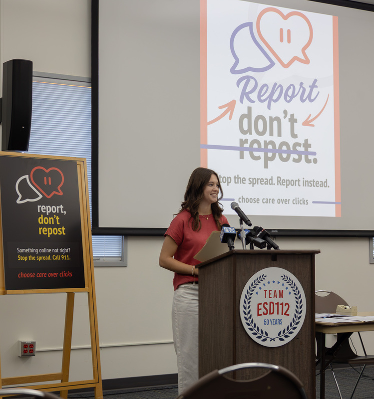 A student speaks during a press conference