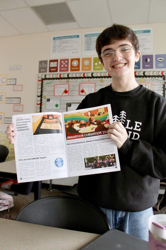 Rye Dilley shows his newspaper