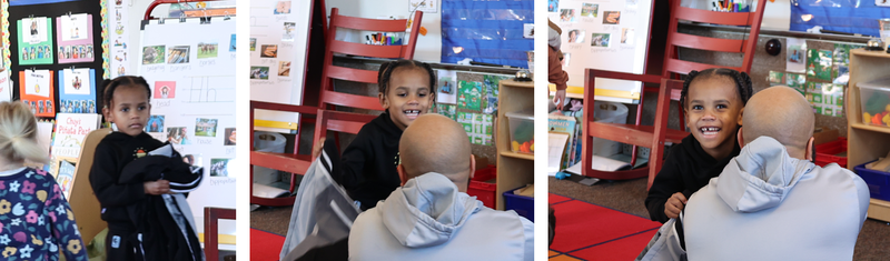 three photos of a child surprised