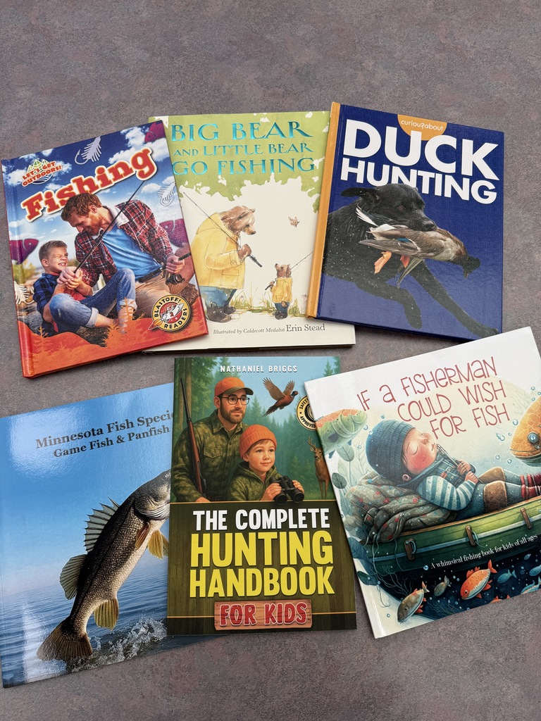 Books with hunting and fishing on the covers