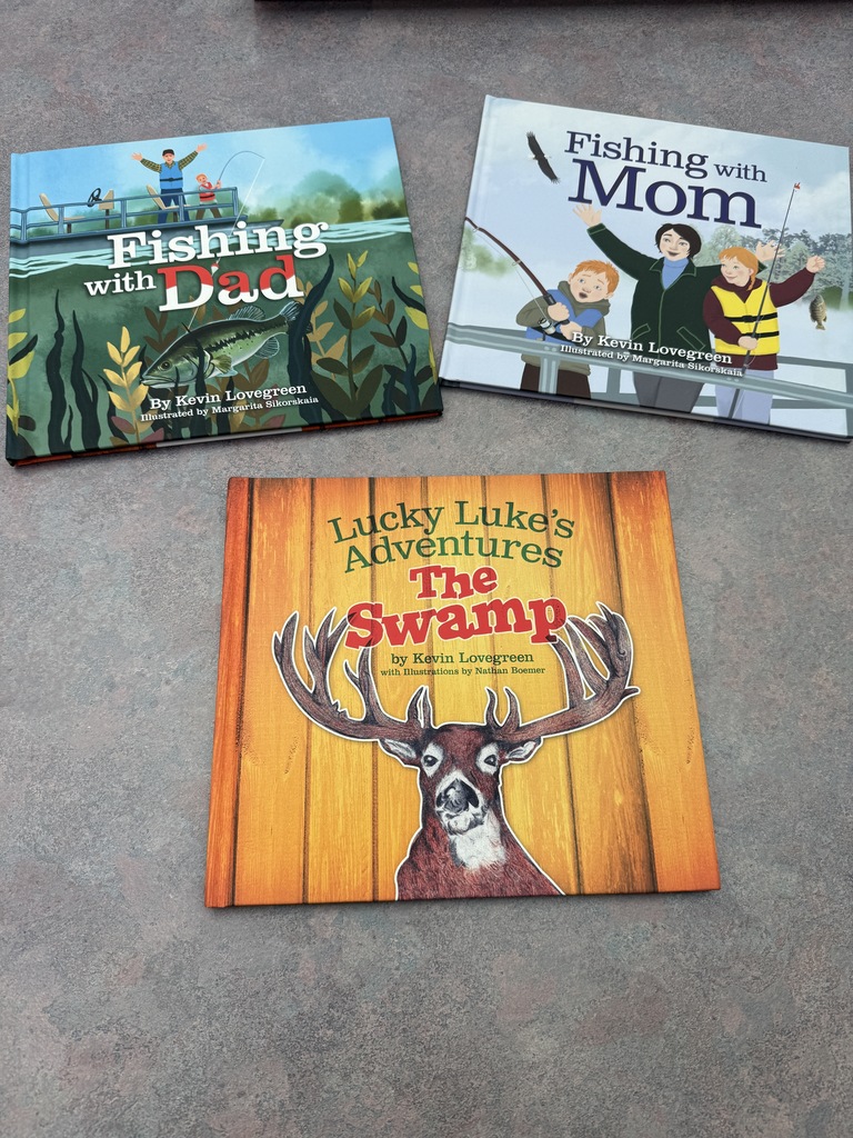 Books with hunting and fishing on the covers