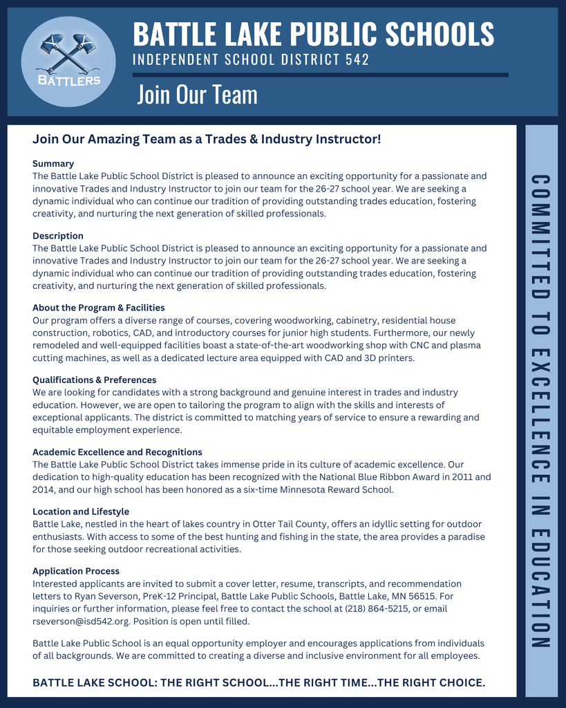 Join Our Team - Trades & Industry Instructor