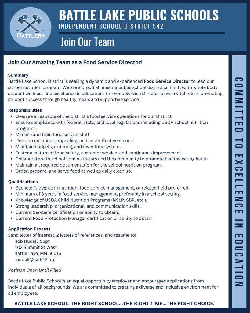 Join Our Team - Food Service Director