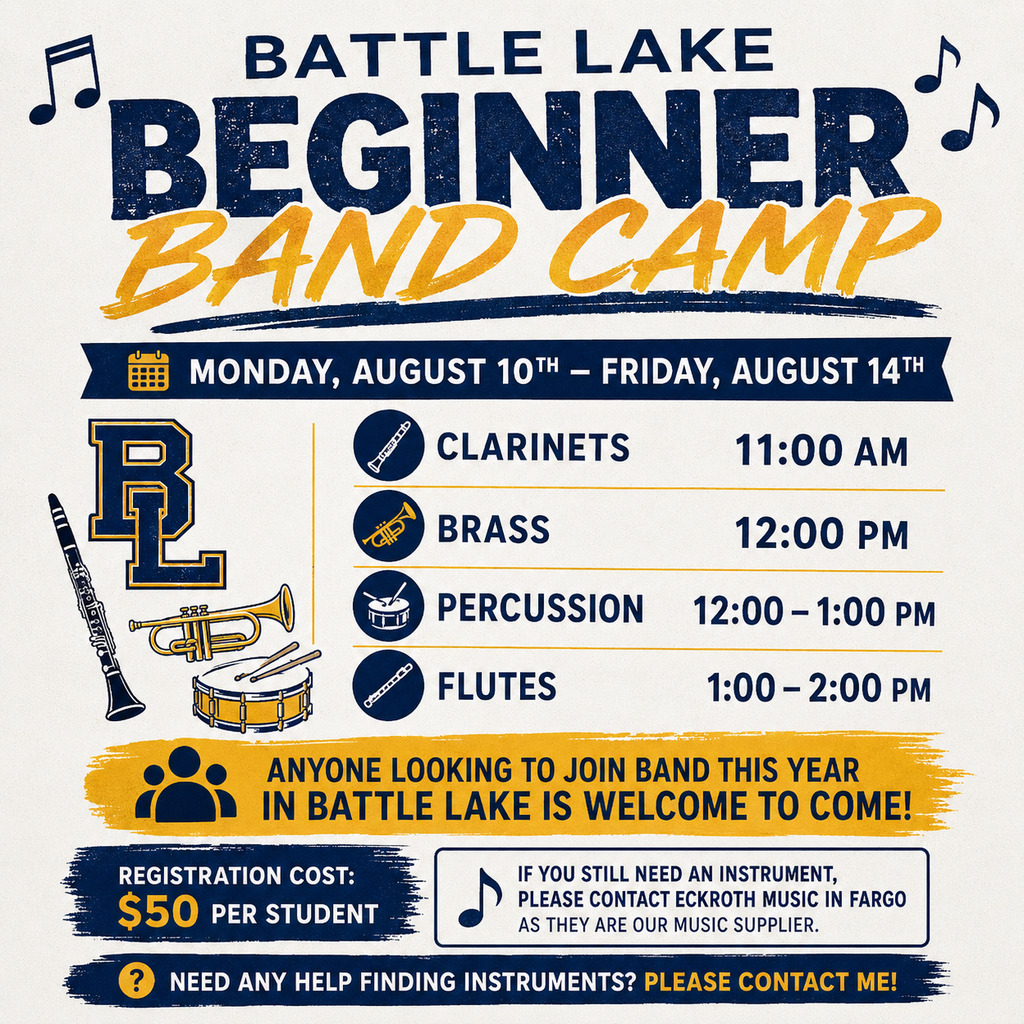 Details outlining the beginning band camp.