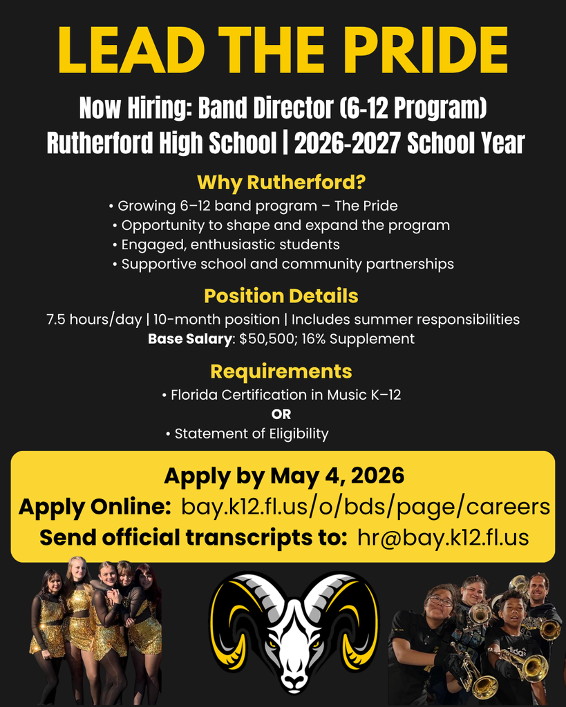 Flyer advertising the job posting for Rutherford band director