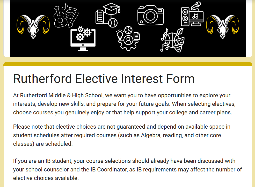 Screenshot of the Rutherford Elective Interest Form.