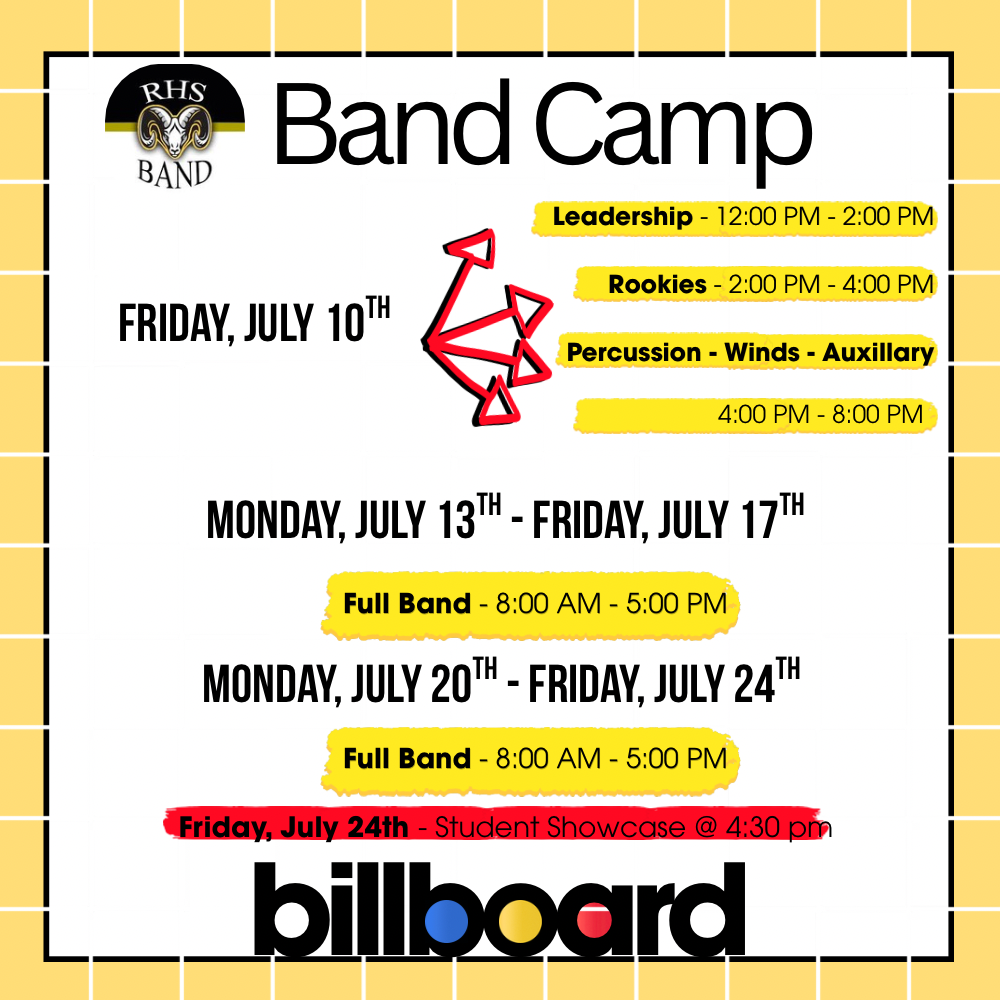 Band flyer about band camp dates