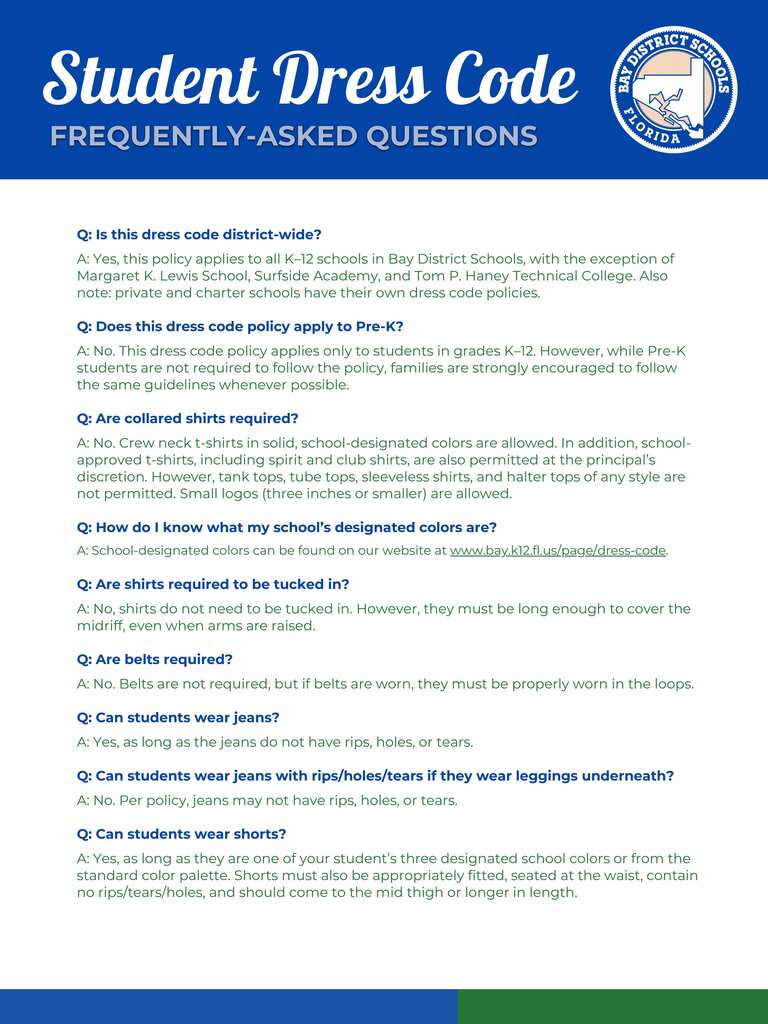 Dress Code FAQ from the Bay District website