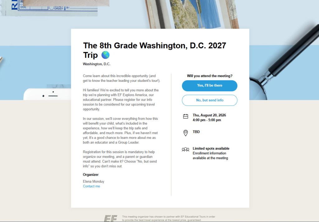 BPA: 8th grade Informational Meeting for DC trip