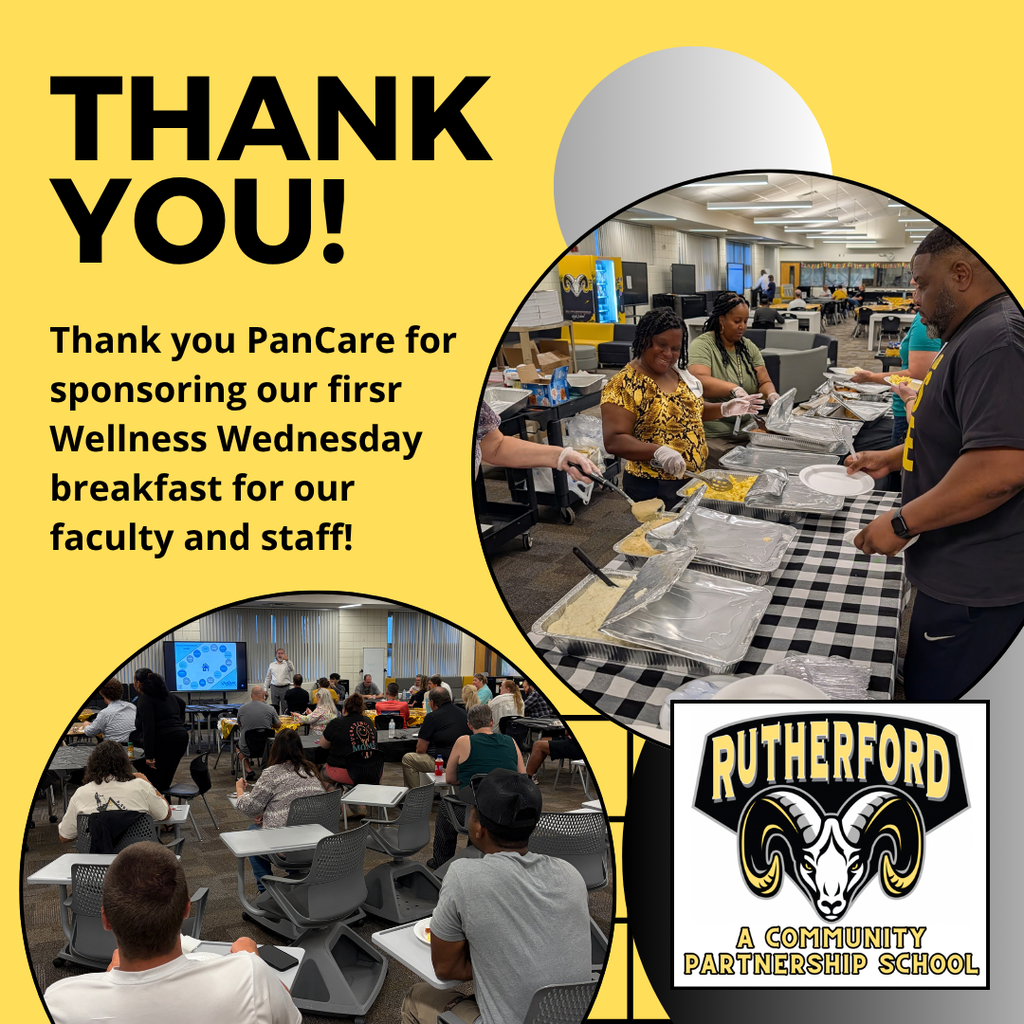 Flyer thanking PanCar for sponsoring breakfast for Rutherford faculty and staff.