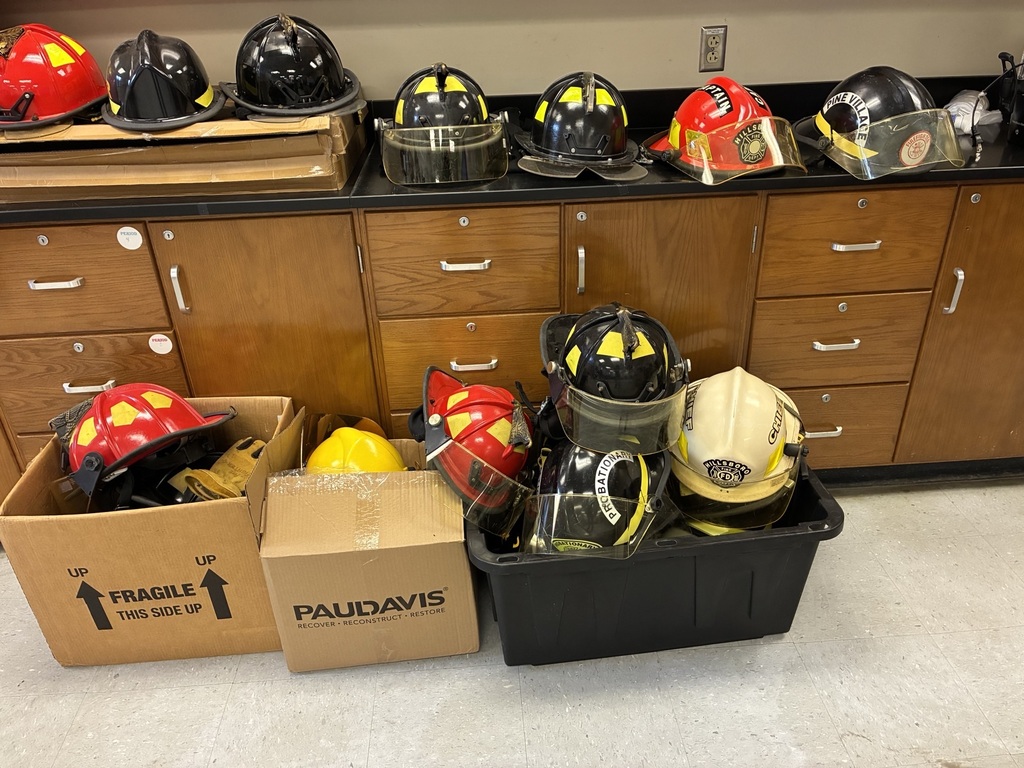 Photo of helmets donated to Rutherford's new fire academy