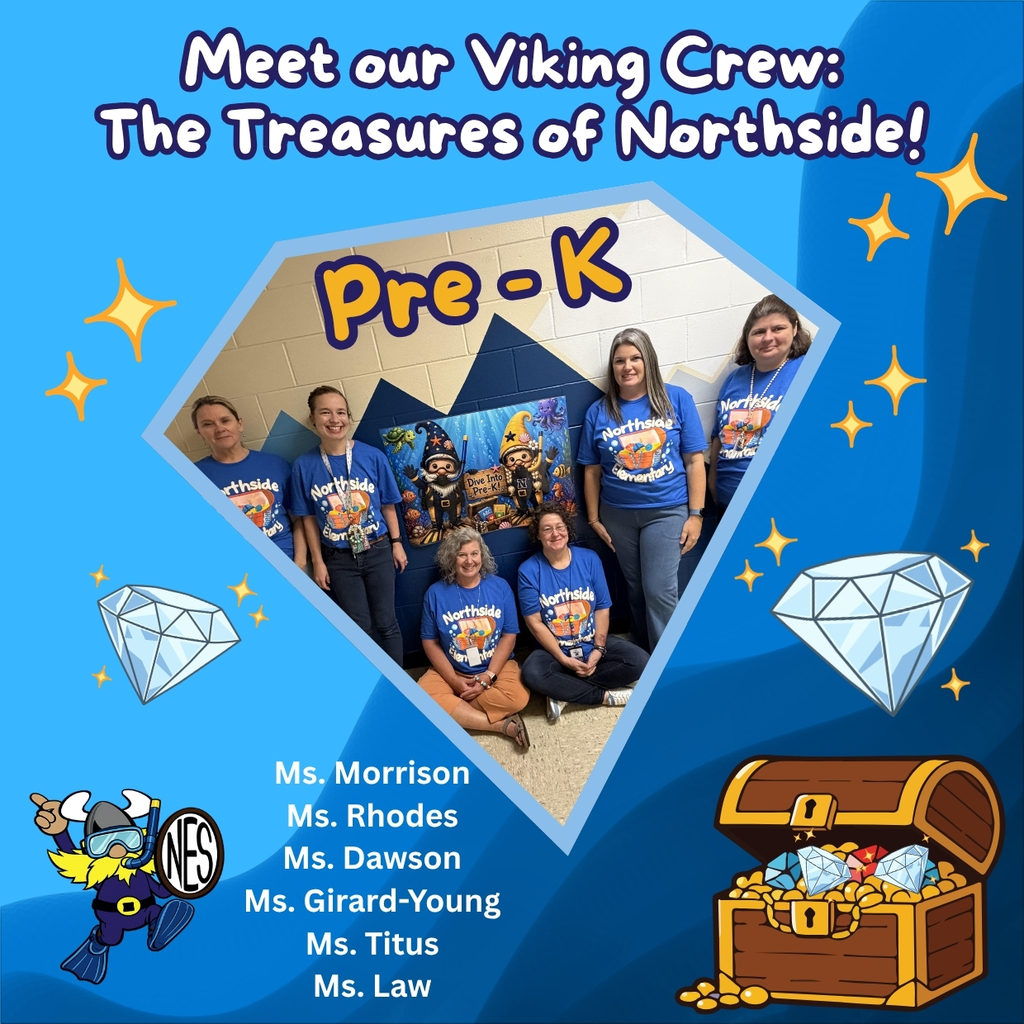 blue background with diamonds and a treasure chest around a photo of Pre-K teachers