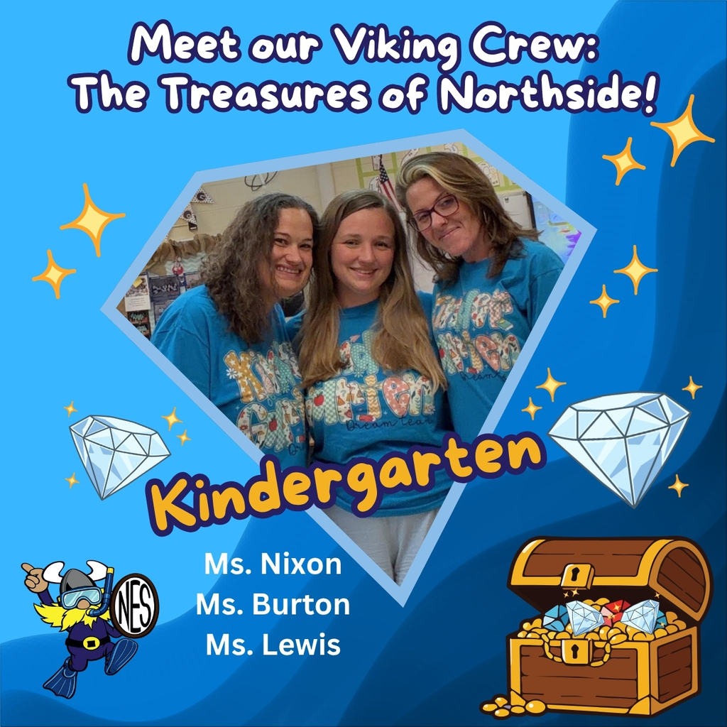 blue background with diamonds and a treasure chest around a photo of kindergarten teachers