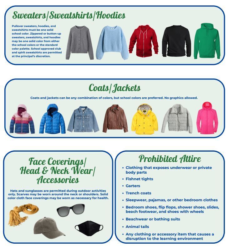 images of clothing items that meet dress code requirements