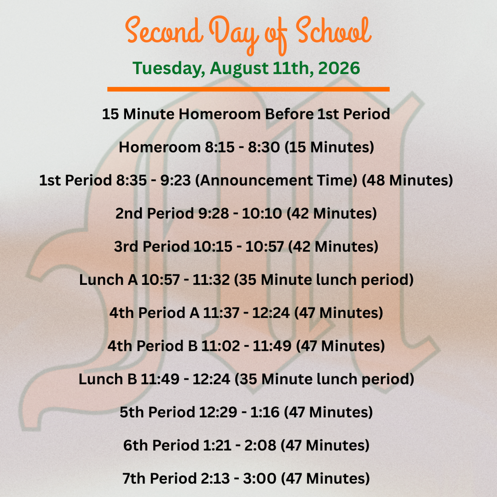 Second Day Bell Schedule
