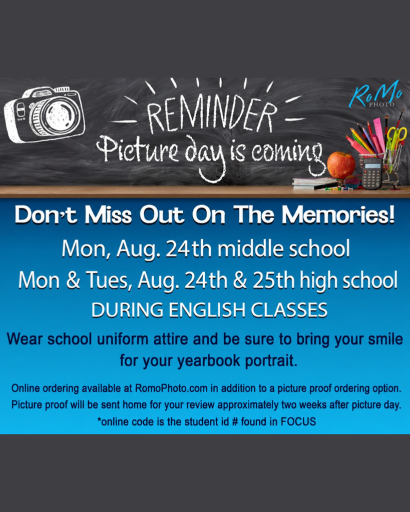 Rutherford picture day flyer, August 24 & 25 2026