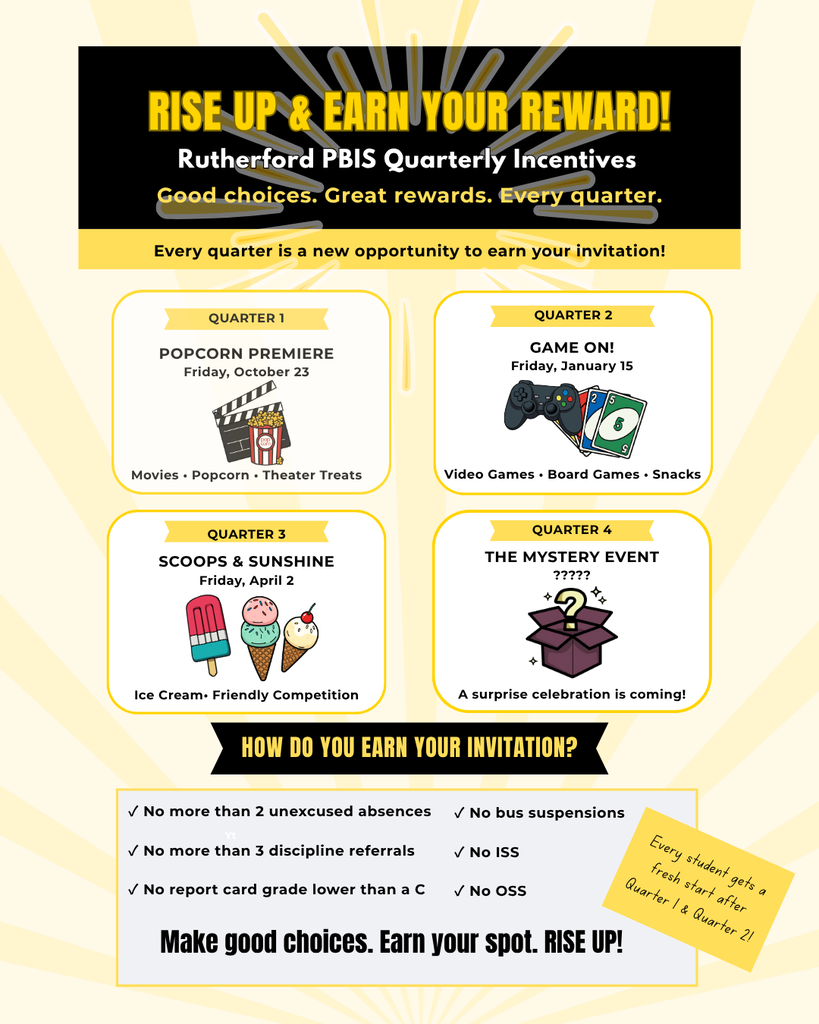 Flyer describing Rutherford's PBIS Quarterly Incentive program