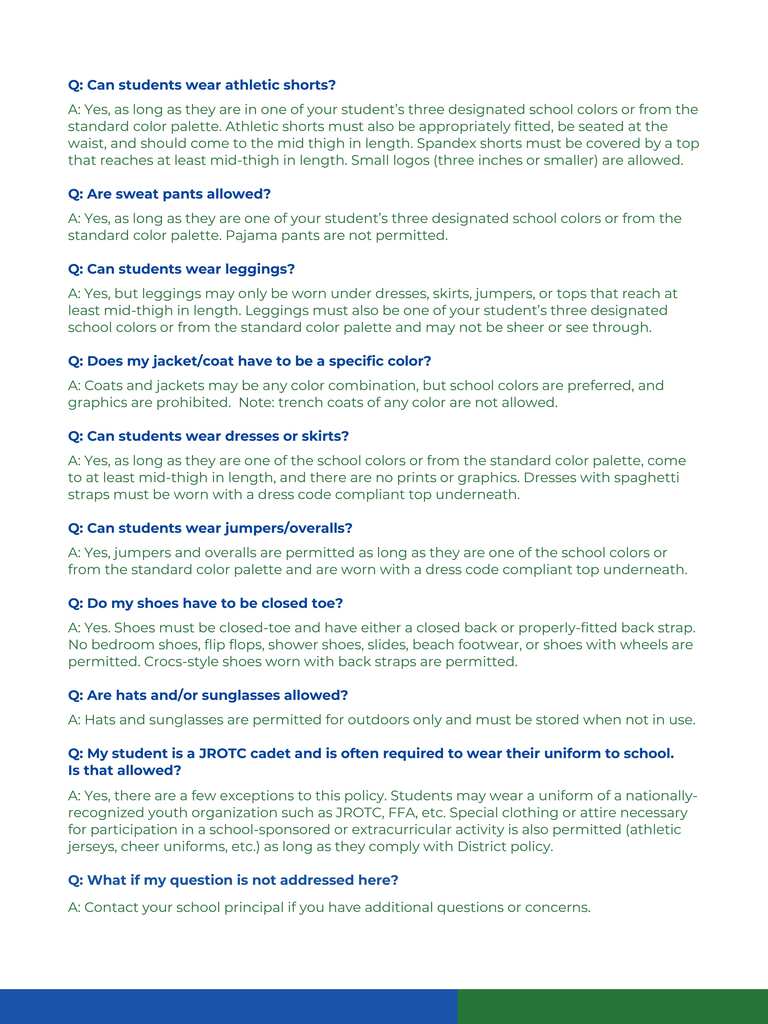 FAQ re: Dress Code from BDS Website