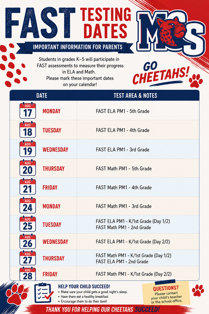 FAST PM1 Testing Dates 8/17-28