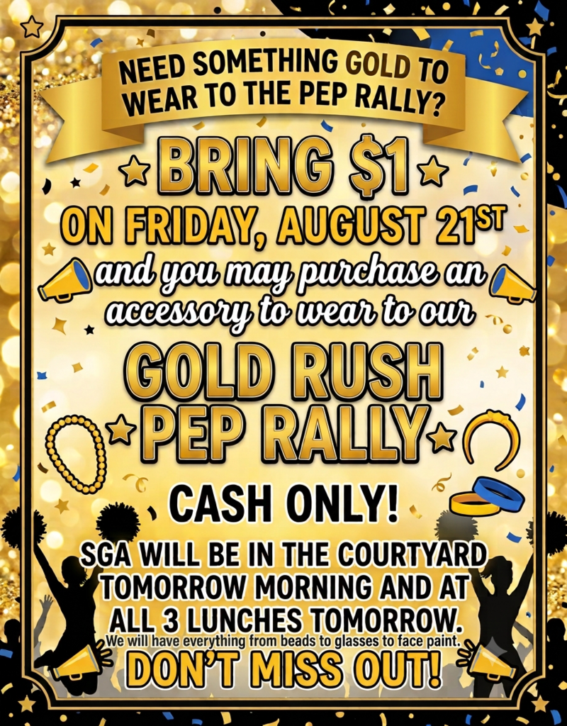 Flyer advertising sale of gold spirit accessories for $1 8/24 during lunches