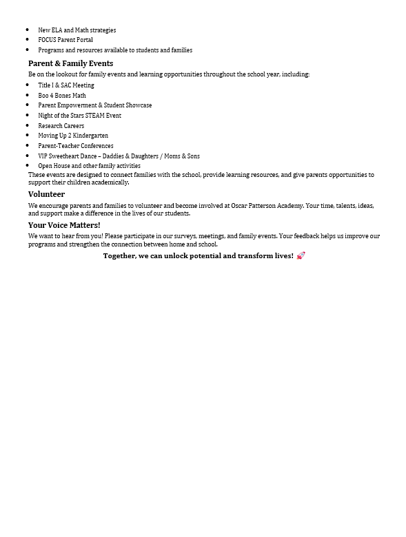 2026-2027 Parent and Family Engagement Plan Summary(English)