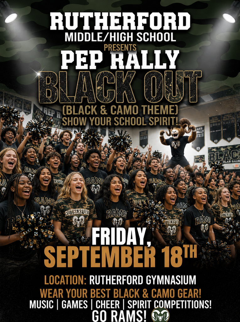 Pep Rally Flyer, blackout theme, Friday Sept 18, 2026