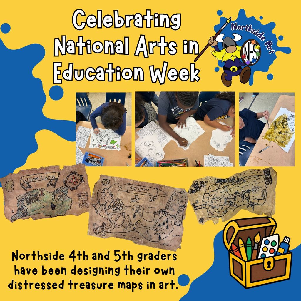 Yellow background with text of post and photos of students drawing maps